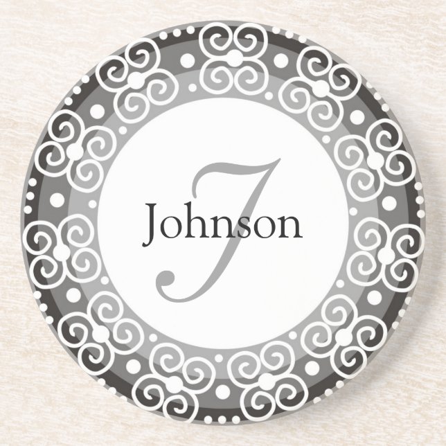 Custom Monogram Wedding Sandstone Coaster (Front)