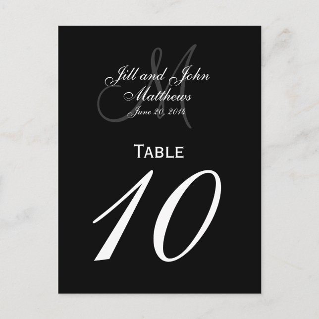 Custom Monogram Wedding Table Number Cards (Front)