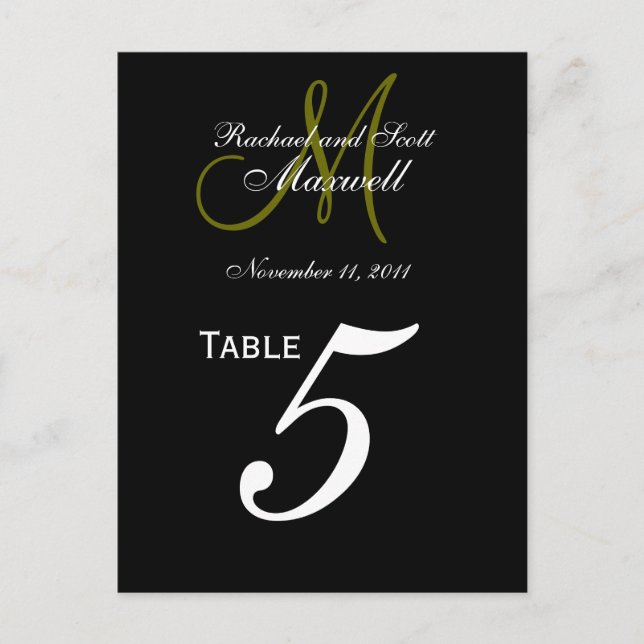 Custom Monogram Wedding Table Number Cards (Front)