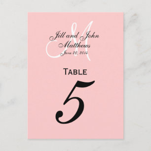 Custom Monogram Wedding Table Number Pink