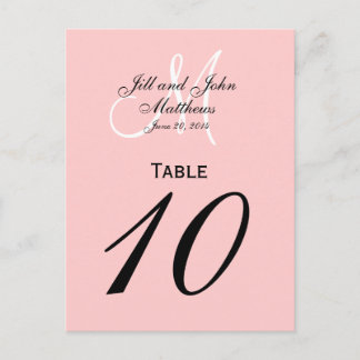 Custom Monogram Wedding Table Number Pink