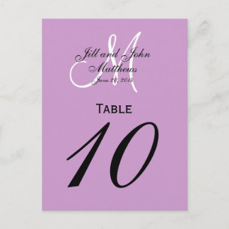 Custom Monogram Wedding Table Number Purple