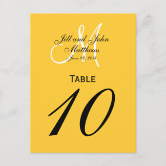 Custom Monogram Wedding Table Number Yellow