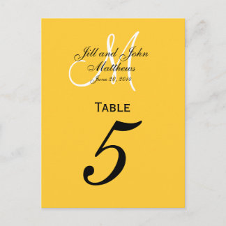 Custom Monogram Wedding Table Number Yellow
