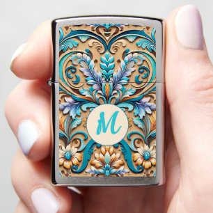Custom Monogram Western Southwestern Turquoise Tan Zippo Lighter