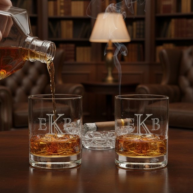 Custom Monogram Whiskey Engraved Etched Glassware (Custom Monogram Whiskey Engraved Etched Glassware)