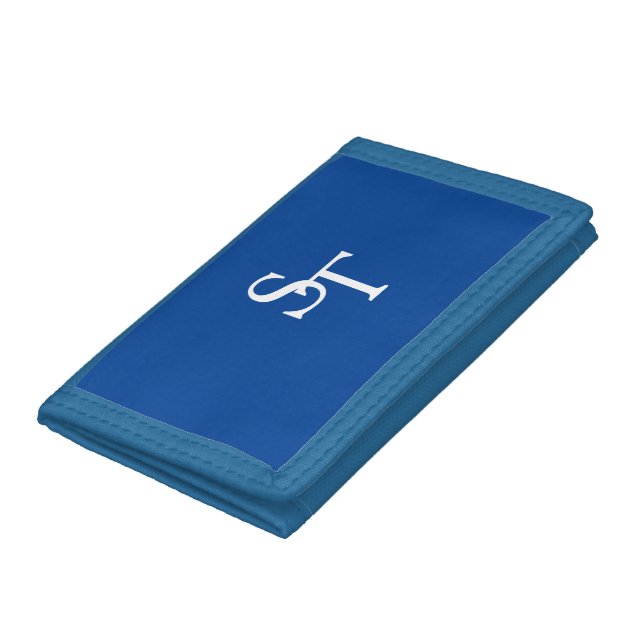 Custom Monogram White Initials Blue Tri-fold Wallet (Bottom)