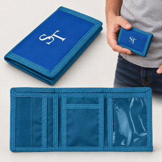 Custom Monogram White Initials Blue Tri-fold Wallet
