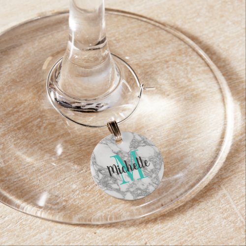 Custom monogram white marble stone drink glass wine charm