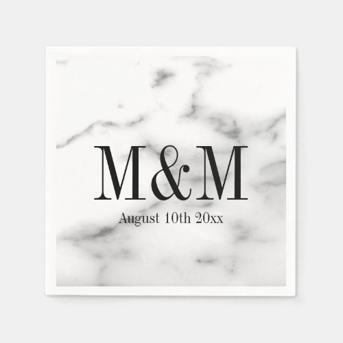 Custom monogram white marble stone wedding party napkins