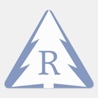 Custom Monogram White Tree on Blue Christmas Triangle Sticker