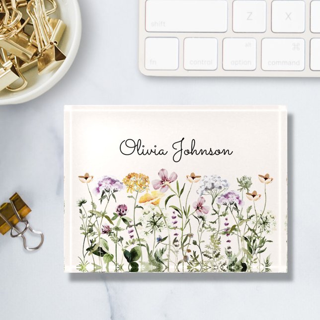 Custom Monogram Wildflower Flower Garden Floral Paperweight (In situ)