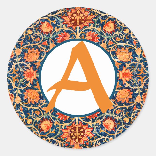 custom monogram William Morris round Sticker (Front)