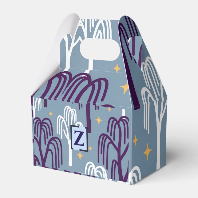 Custom Monogram Willow Tree Blue Favor Boxes (Front Side)