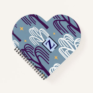 Custom Monogram Willow Tree Blue Heart Notebook