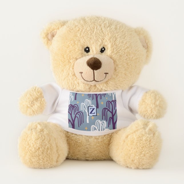 Custom Monogram Willow Tree Blue Small Teddy Bear (Front)