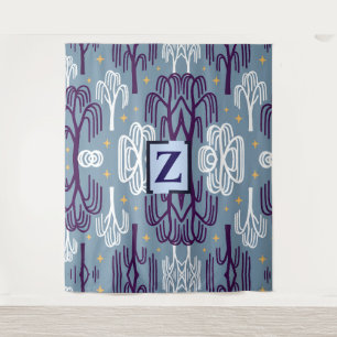 Custom Monogram Willow Tree Blue Wall Tapestry