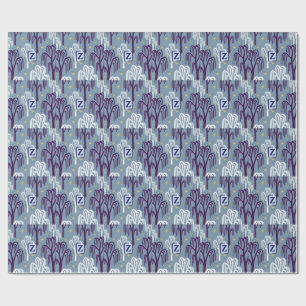 Custom Monogram Willow Tree Blue Wrapping Paper