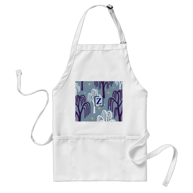 Custom Monogram Willow Tree Pattern Blue Adult  Apron (Front)