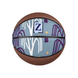 Custom Monogram Willow Tree Pattern Blue  Mini Basketball