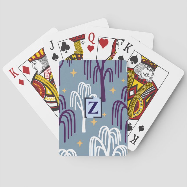 Custom Monogram Willow Tree Pattern Blue   Poker Cards (Back)