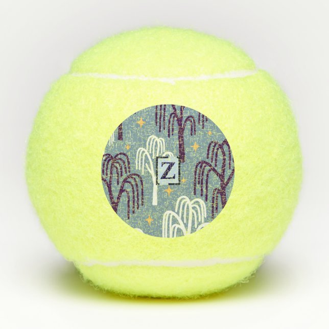 Custom Monogram Willow Tree Pattern Blue  Tennis Balls (Front)