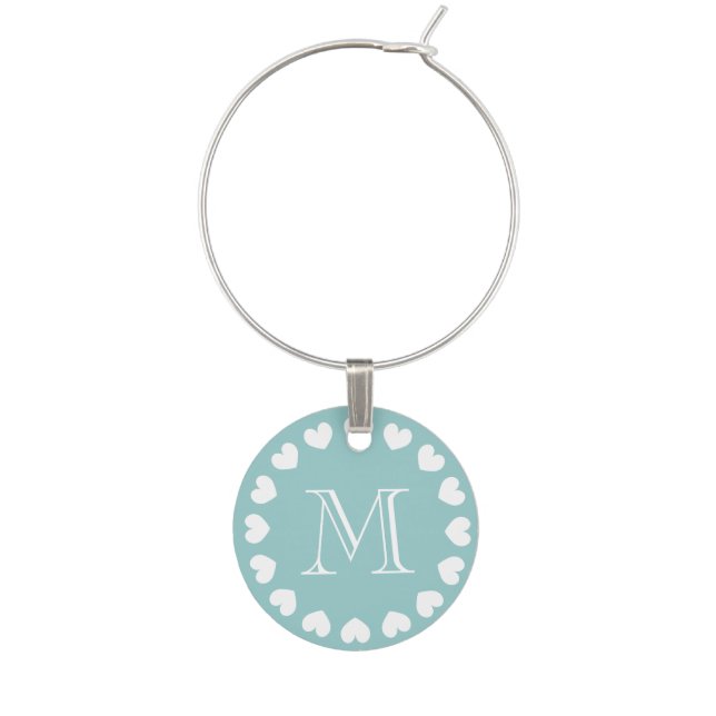 Custom monogram wine charms with hearts (Front)