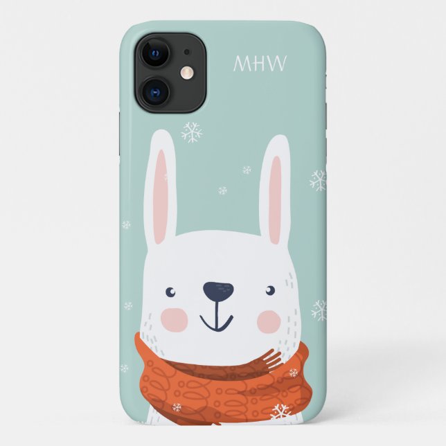 Custom monogram Winter Bunny phone cases (Back)