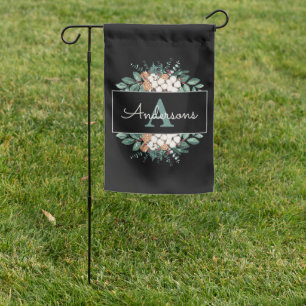 Custom Monogram Winter Christmas Greenery Garden Flag