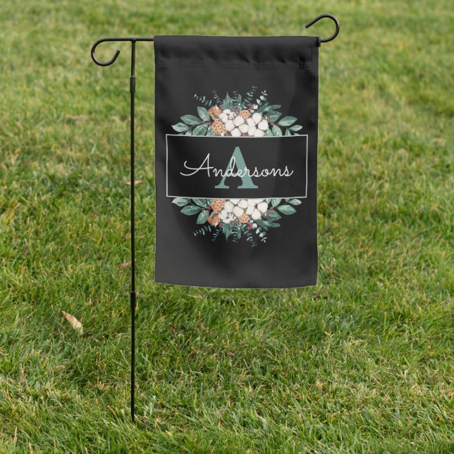 Custom Monogram Winter Christmas Greenery Garden Flag (In SItu)