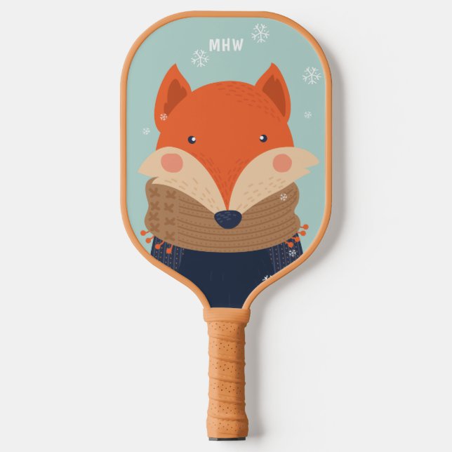 Custom monogram Winter Fox Pickleball Paddle (Front)