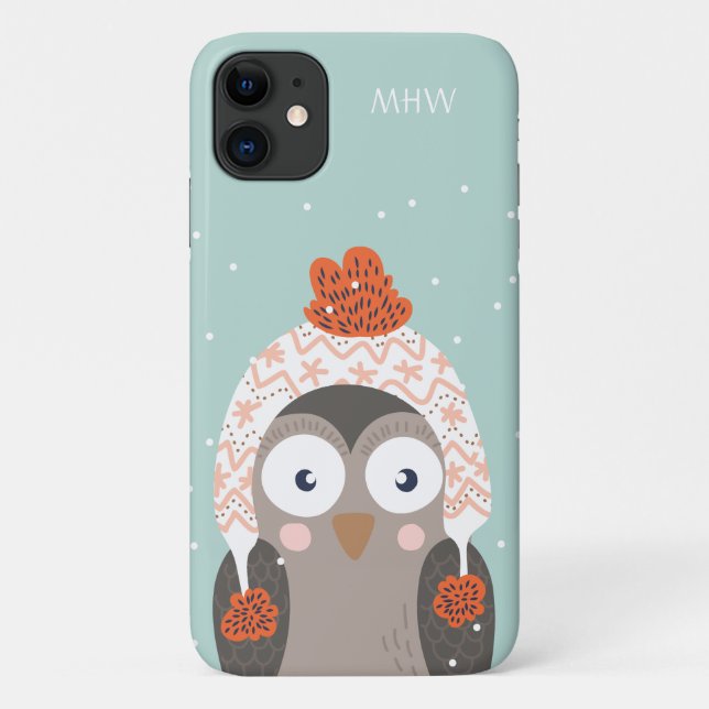 Custom monogram Winter Owl phone cases (Back)