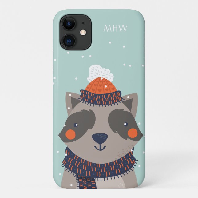 Custom monogram Winter Raccoon phone cases (Back)