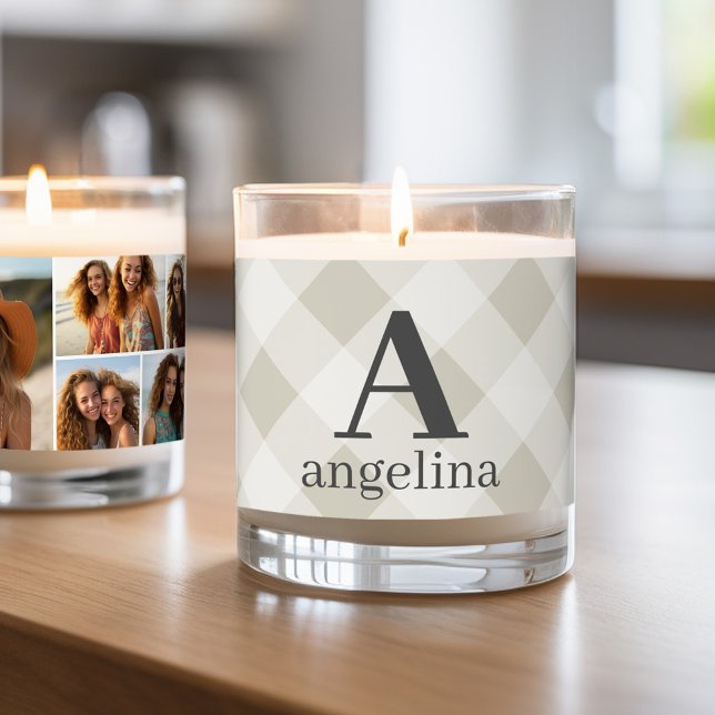 Custom Monogram with 5 Photos - Buffalo Plaid Scented Candle (Custom candle with photos and text)