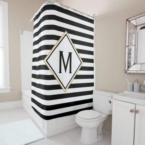 Custom Monogram with Black and White Stripes Shower Curtain