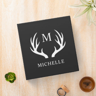Custom Monogram with Black White Deer Antler 3 Ring Binder
