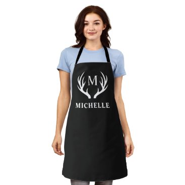 Custom Monogram with Black White Deer Antler Apron