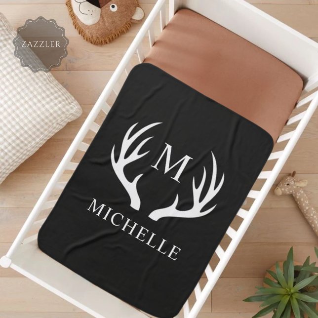 Custom Monogram with Black White Deer Antler Baby Blanket (Custom Monogram with Black White Deer Antler Baby Blanket)