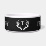 Custom Monogram with Black White Deer Antler Bowl<br><div class="desc">Enhance your pet's dining experience with our personalized ceramic pet bowls. Crafted for both style and functionality, these custom bowls add a unique touch to your pet's mealtime. Whether you have a dog or cat, our collection offers a range of modern and rustic designs to complement your home decor. Personalize...</div>