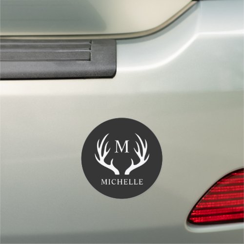 Custom Monogram with Black White Deer Antler Car Magnet