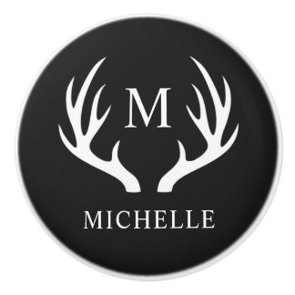 Custom Monogram with Black White Deer Antler Ceramic Knob