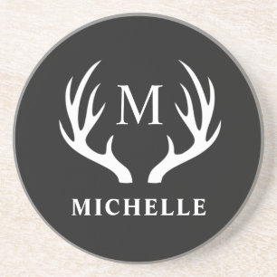 Custom Monogram with Black White Deer Antler Coaster