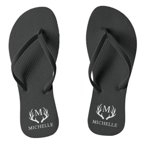 Custom Monogram with Black White Deer Antler Flip Flops