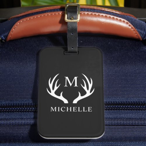 Custom Monogram with Black White Deer Antler Luggage Tag