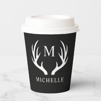 Custom Monogram with Black White Deer Antler Paper Cups