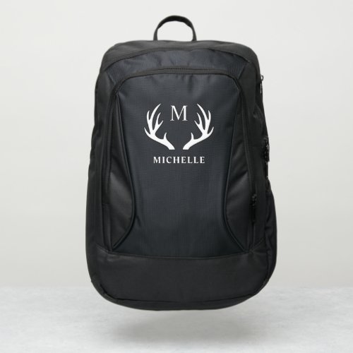 Custom Monogram with Black White Deer Antler Port Authority Backpack