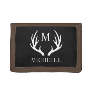 Custom Monogram with Black White Deer Antler Trifold Wallet