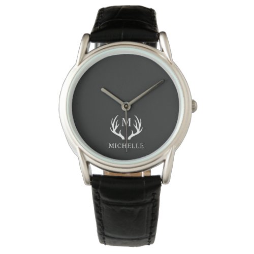 Custom Monogram with Black White Deer Antler Watch