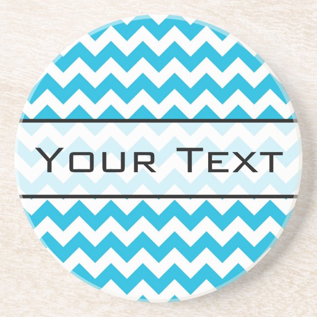 Custom Monogram with Blue Chevron Background Drink Coaster (Front)