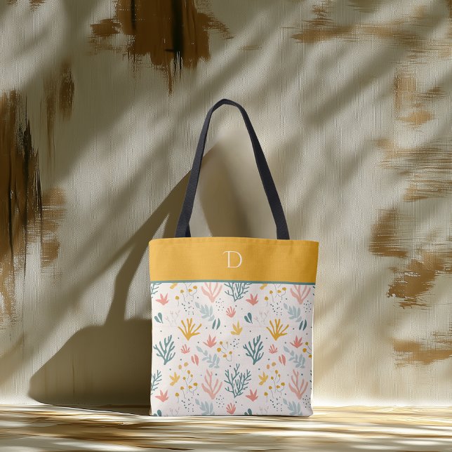 Custom Monogram with Colorful Botanical Pattern Tote Bag (Creator Uploaded)